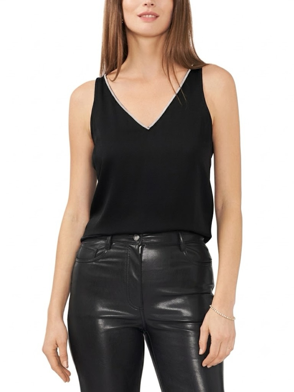 Vince Camuto Rhinestone Trim V-Neck Tank Top